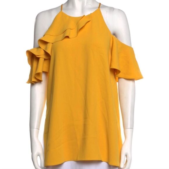 Halston Heritage  Cold Shoulder Blouse in Mustard NWT - Picture 1 of 4